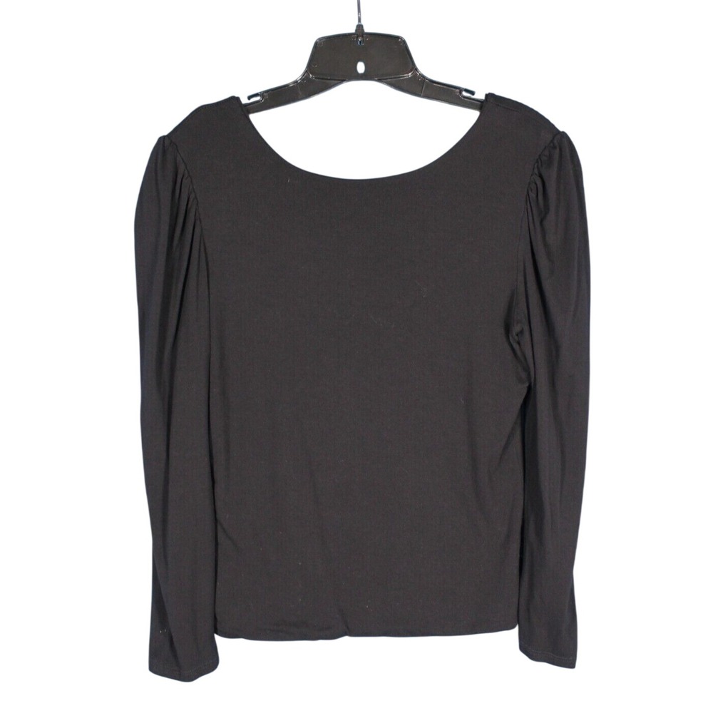 VERONICA M Soft STRETCH KNIT Puff Sleeves LOW V-BACK Gather Hem BLOUSE/TOP Sz M